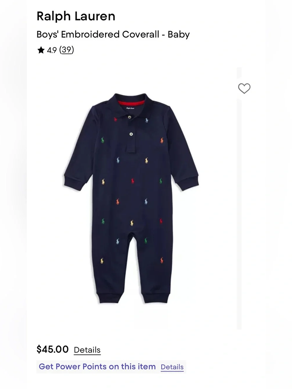 Ralph Lauren Baby Boys Embroidered Coverall Newborn